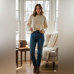 Vintage Lauren Ralph Lauren Cream Cable Knit Crewneck Sweater small